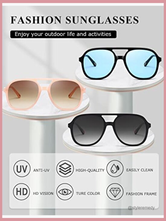 Retro Square Aviator Sunglasses Vintage Double Bridge UV Protection main image 5